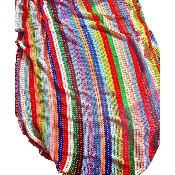 Beautiful colorful handmade crochet open knit afghan blanket 72x72 - Picture 4 of 4